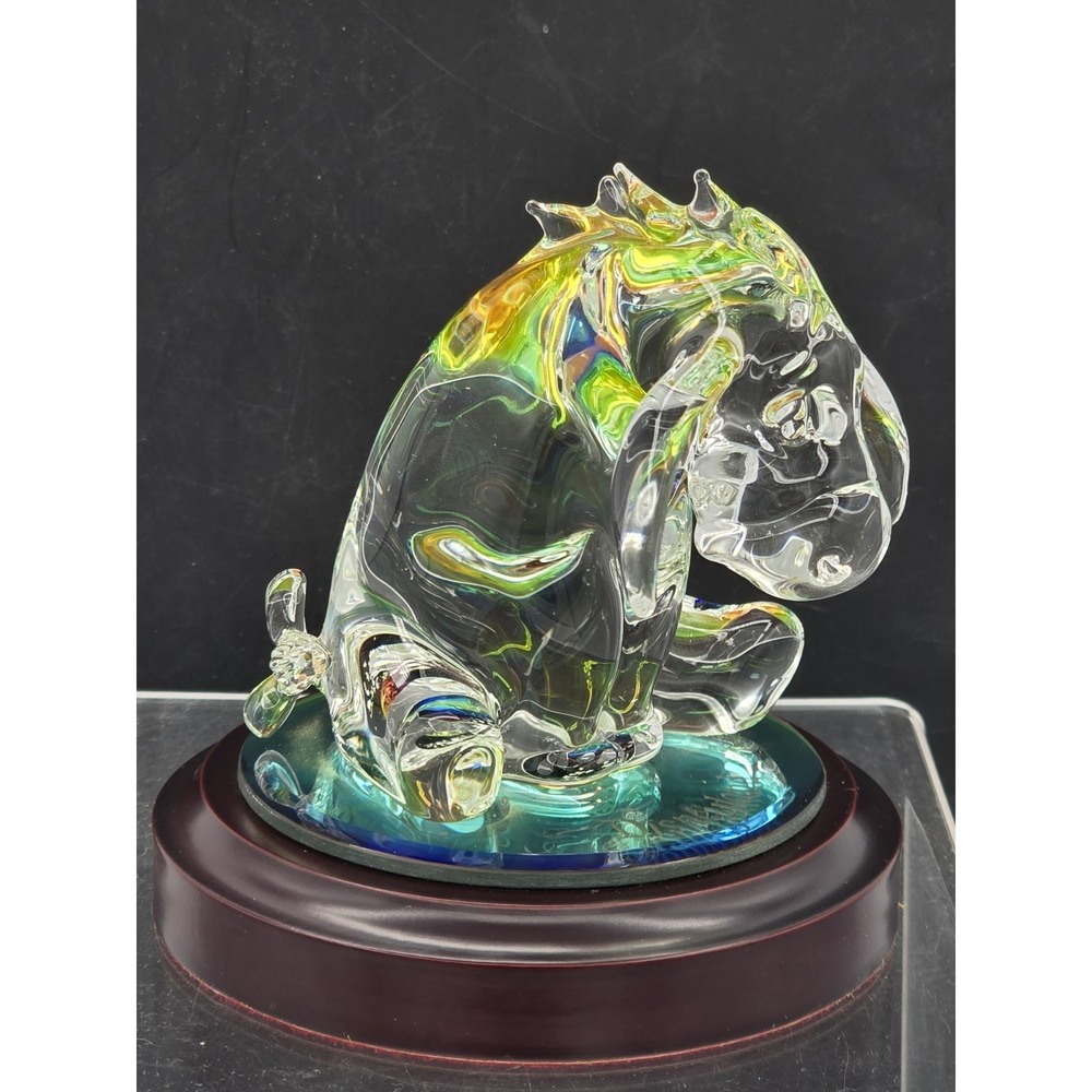 Disney's Winnie The Pooh " Eeyore" Glass Figurine Mirror Wood‎ Base 4.5" Arribas - Picture 15 of 16
